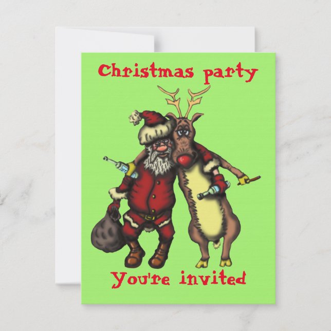 Cartes de Noël de Père Noël et Rudolph drunken (Devant)
