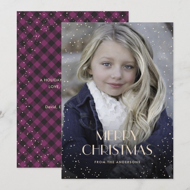 Cartes de Noël de photos de neige pourpre (Devant / Derrière)