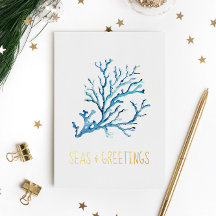 Cartes de Noël de plage uniques Aquarelle Corail d
