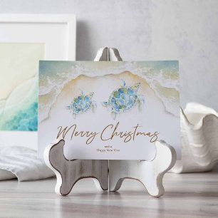 Cartes de Noël de plage uniques Aquarelle Tortue d