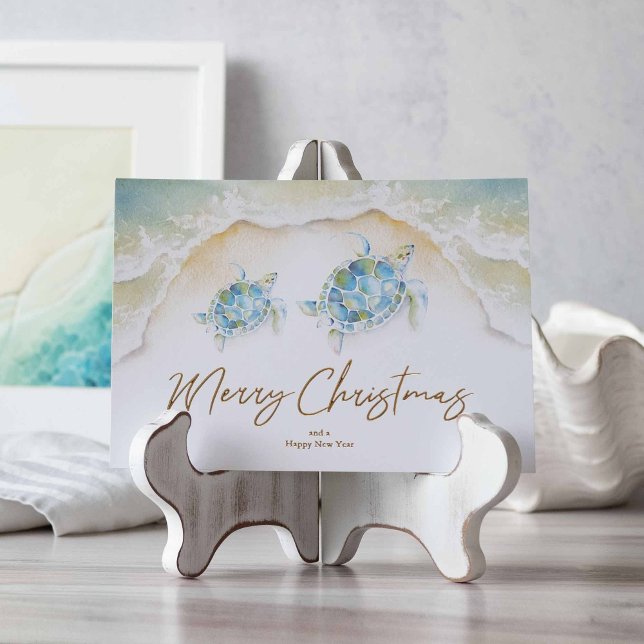 Cartes de Noël de plage uniques Aquarelle Tortue d (Beach Christmas cards feature unique watercolor art and design by Victoria Grigaliunas)