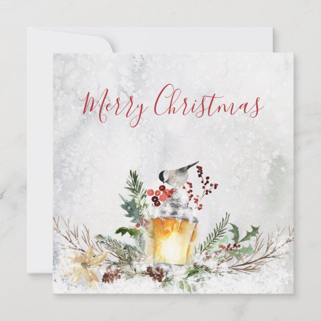 Cartes de Noël des oiseaux de la lanterne de neige (Devant)