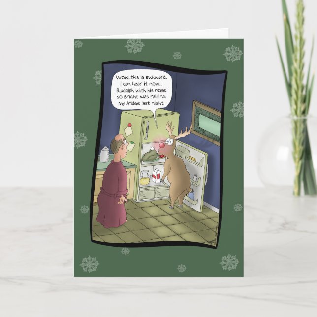 Cartes de Noël drôles : Pillage du réfrigérateur (Devant)