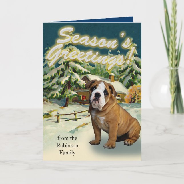 Cartes de Noël du Cabine de neige Bulldog anglais (Devant)