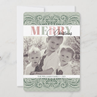 Cartes de Noël Elegant Vert & Rose