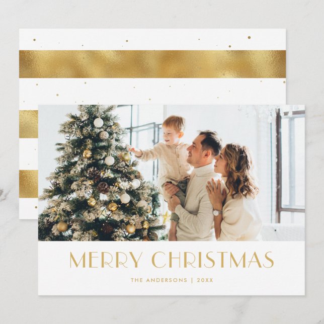 Cartes de Noël élégantes à huile blanche et or (Devant / Derrière)
