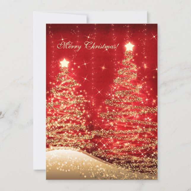 Cartes de Noël Élégantes Arbres Étincelants Rouge (Devant)