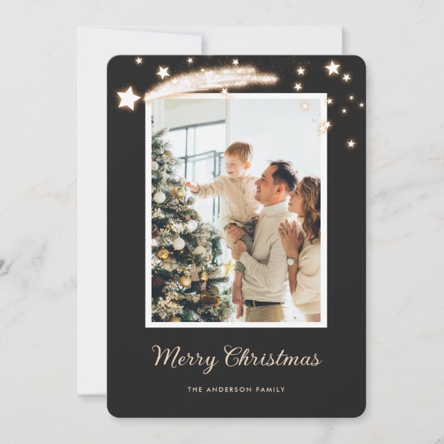 Cartes de Noël élégantes avec photo noire (Devant)