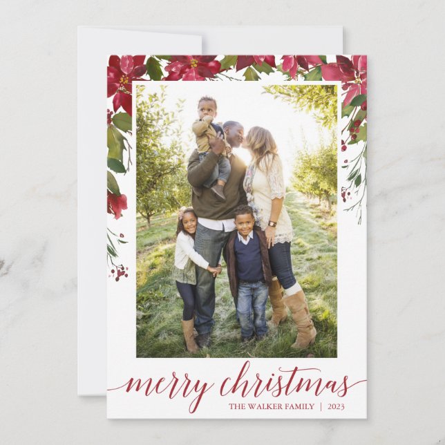 Cartes de Noël en fleurs de Poinsettia rouge (Devant)