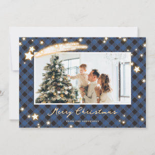 Cartes de Noël en plastique de bison bleu étoilé