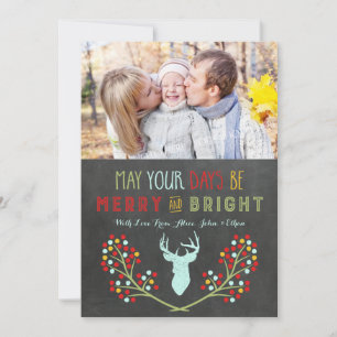 Cartes de Noël florales Chalkboard Deer Antlers