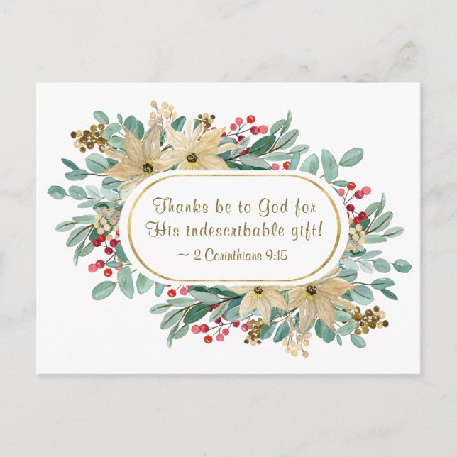 Cartes de Noël florales Merci à Dieu Verset de la  (Devant)
