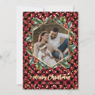 Cartes de Noël Gold Red Buffalo Plaid