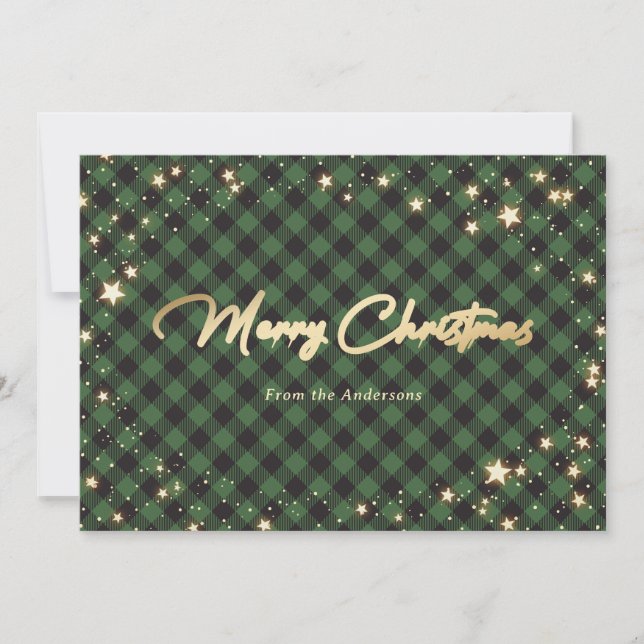 Cartes de Noël Green Buffalo Plaid Stars (Devant)