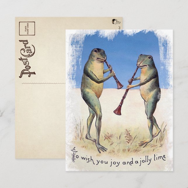 Cartes de Noël grenouilles musique vintage  (Devant / Derrière)