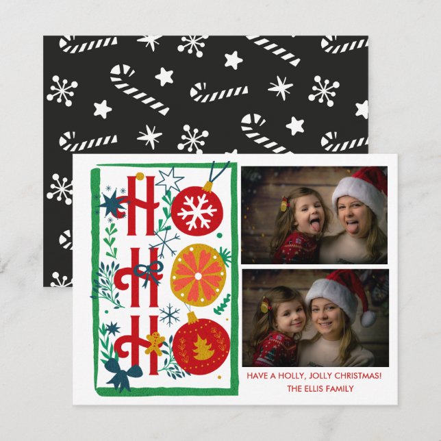 Cartes de Noël Ho Ho Ho | Photo Vacances  (Devant / Derrière)