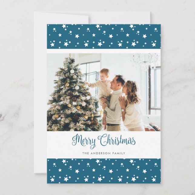 Cartes de Noël Joyeuses Photo Bleue Personnalisées (Devant)