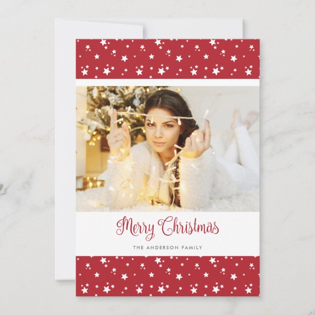 Cartes de Noël Joyeuses Photo Rouge Personnalisées (Devant)