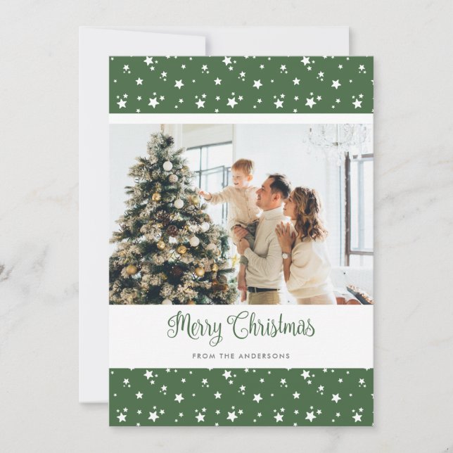Cartes de Noël Joyeuses Photo Verte Personnalisées (Devant)