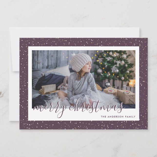 Cartes de Noël Joyeux avec photo neigeuse et or vi (Devant)
