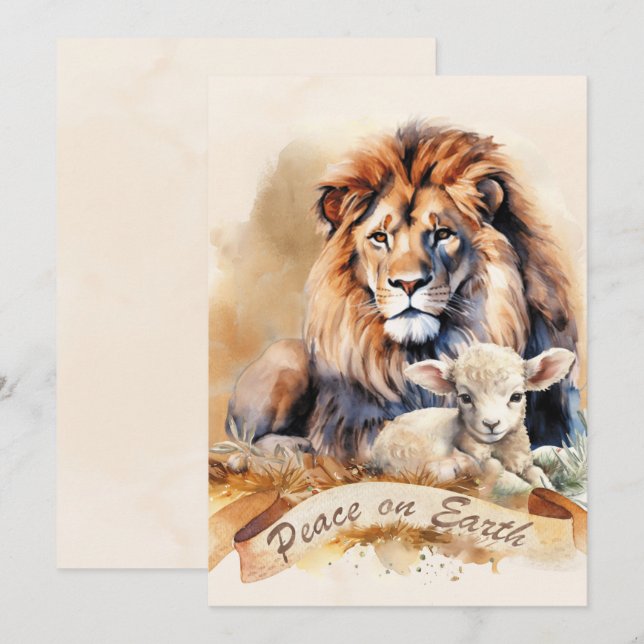 Cartes de Noël Lion et Agneau (Devant / Derrière)
