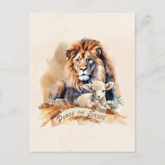 Cartes de Noël Lion vintage et Agneau (Devant)