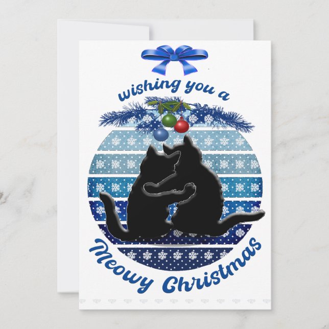 Cartes de Noël Meowy Bleu Blanc Plat (Devant)