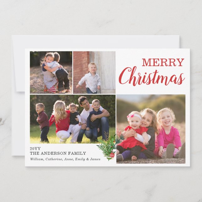 Cartes de Noël modernes avec 5 photos personnalisé (Devant)