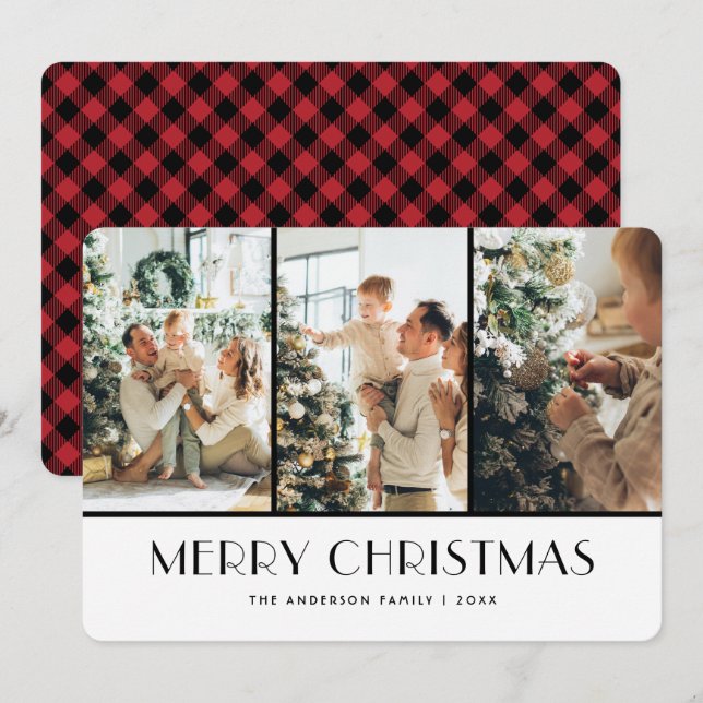 Cartes de Noël modernes Red Buffalo Plaid (Devant / Derrière)