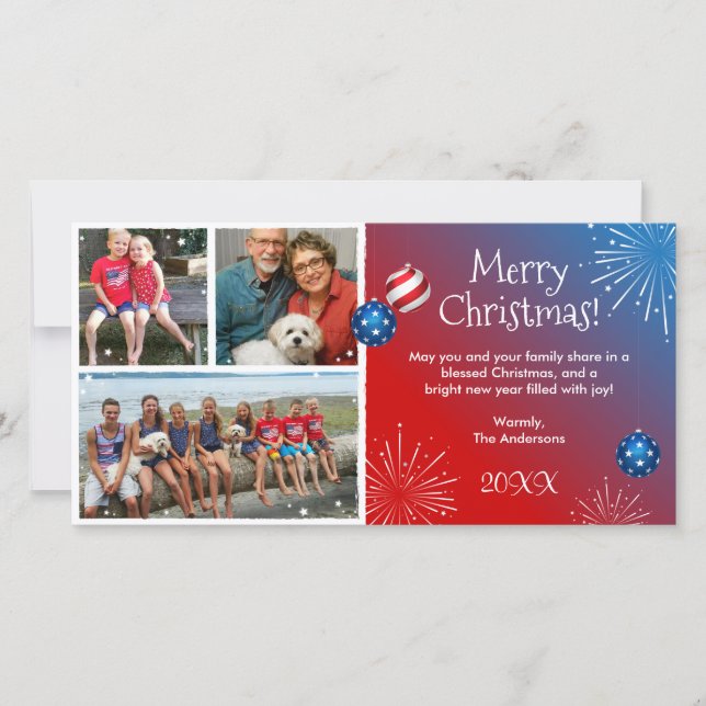Cartes de Noël Patriotique Photo Personnalisée (Devant)