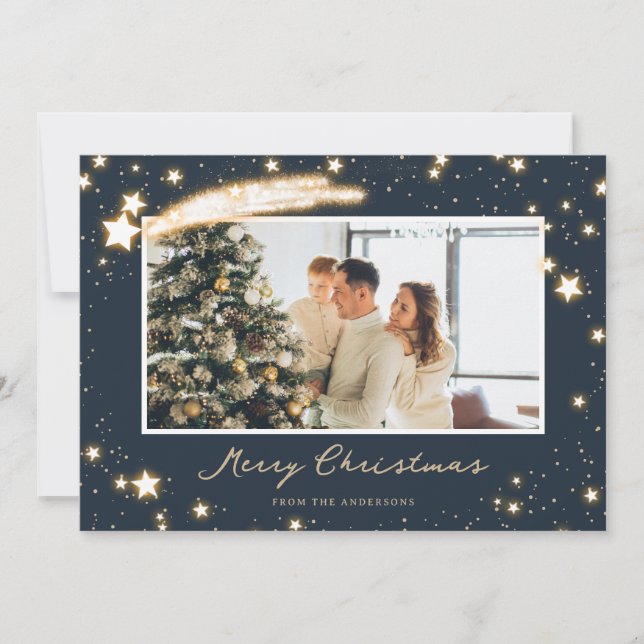 Cartes de Noël Photo Bleu Stars (Devant)