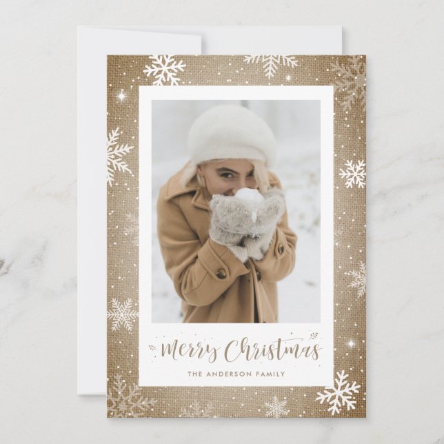 Cartes de Noël photo Burlap vintage (Devant)