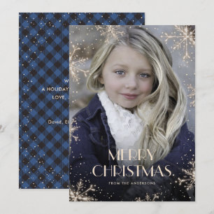 Cartes de Noël Plaid Photo Buffalo Bleu Étincelant