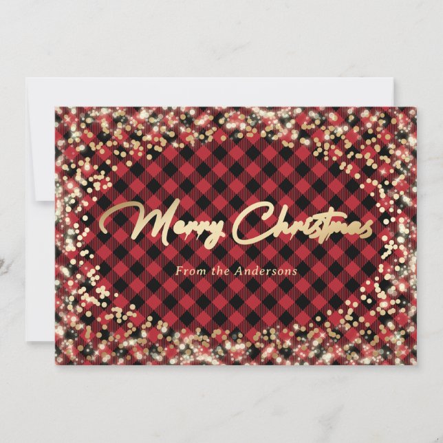 Cartes de Noël plaquées or brillant et Buffalo rou (Devant)