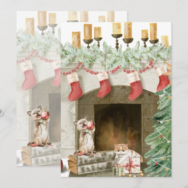 Cartes de Noël pour chats amusantes 4 (Devant / Derrière)
