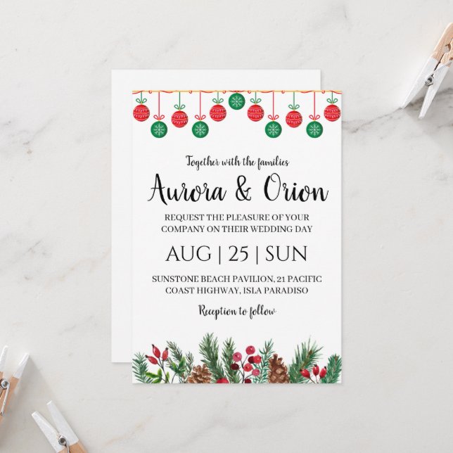 cartes de Noël pour mariage avec une typographie é (Devant/Arrière en situation)