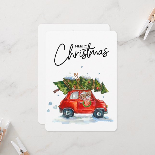 Cartes de Noël-Pups avec arbre (Devant/Arrière en situation)