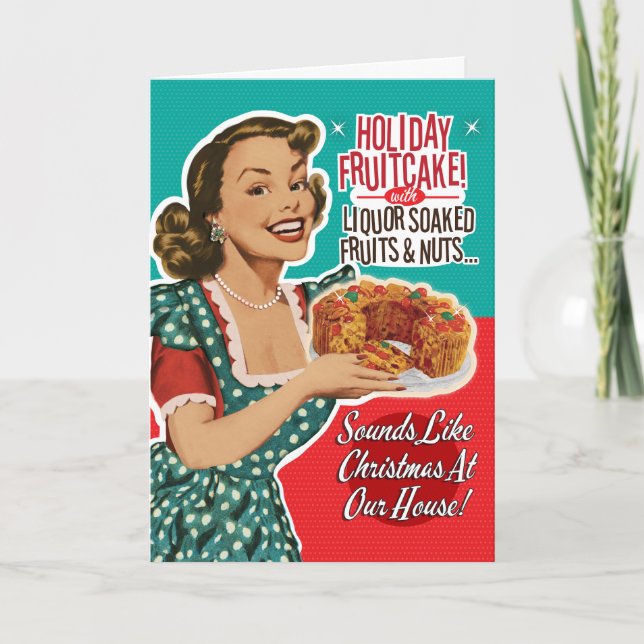 Cartes de Noël Rétro Drôles de Gâteau aux Fruits (Devant)
