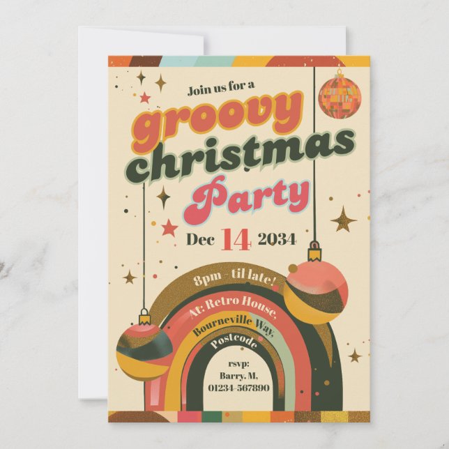 Cartes de Noël rétro groovy – Inspirées des années (Devant)