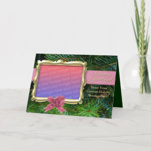 Cartes de Noël rose et vert, photo personnalisée