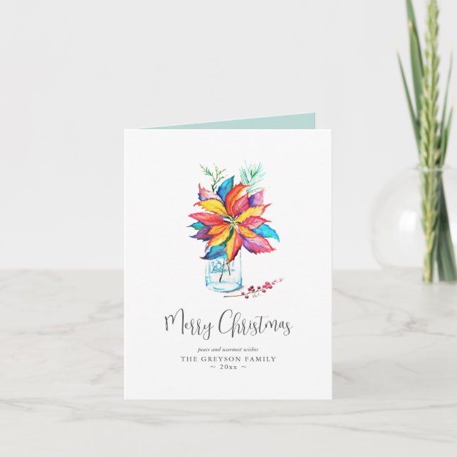 Cartes de Noël Rustique coloré Poinsettia (Devant)