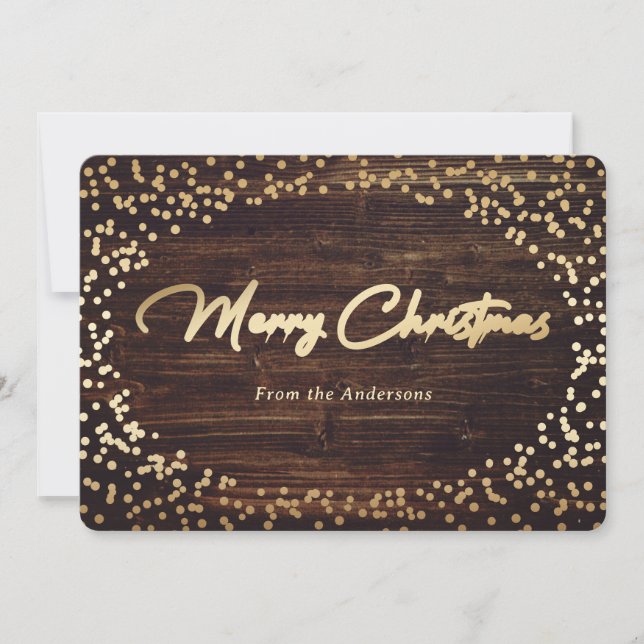 Cartes de Noël simples en bois rustique et feuille (Devant)