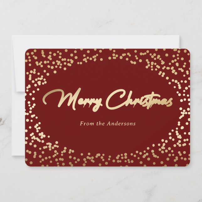 Cartes de Noël simples en rouge et or à motif feui (Devant)
