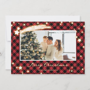 Cartes de Noël Starry Red Buffalo Plaid Photo