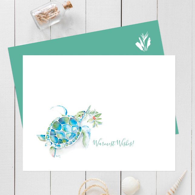 Cartes de Noël tropicales Aquarelle Tortue de mer (Créateur téléchargé)