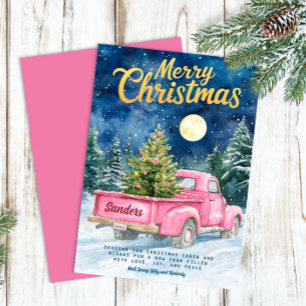 Cartes de Noël vintage Pink Truck