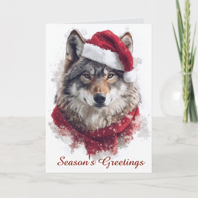 Cartes de Noël Wolf in Santa Hat (Devant)