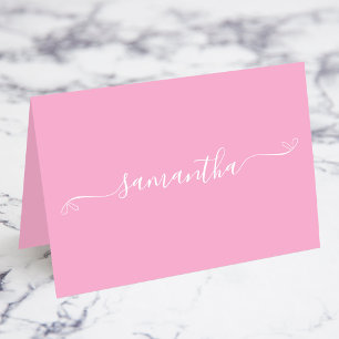 Cartes de nom à signature avec nœud rose et blanc