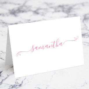 Cartes de nom à signature avec ruban rose