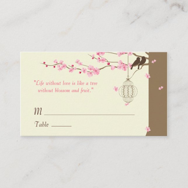Cartes de nom de fleurs cerises Inséparables (Devant)